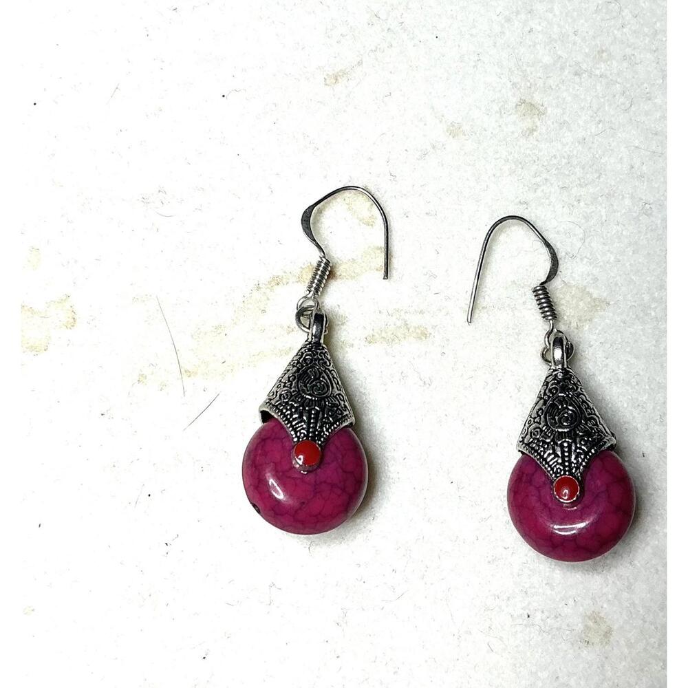 % Pink Turquoise Earrings sterling - Picture 2 of 3